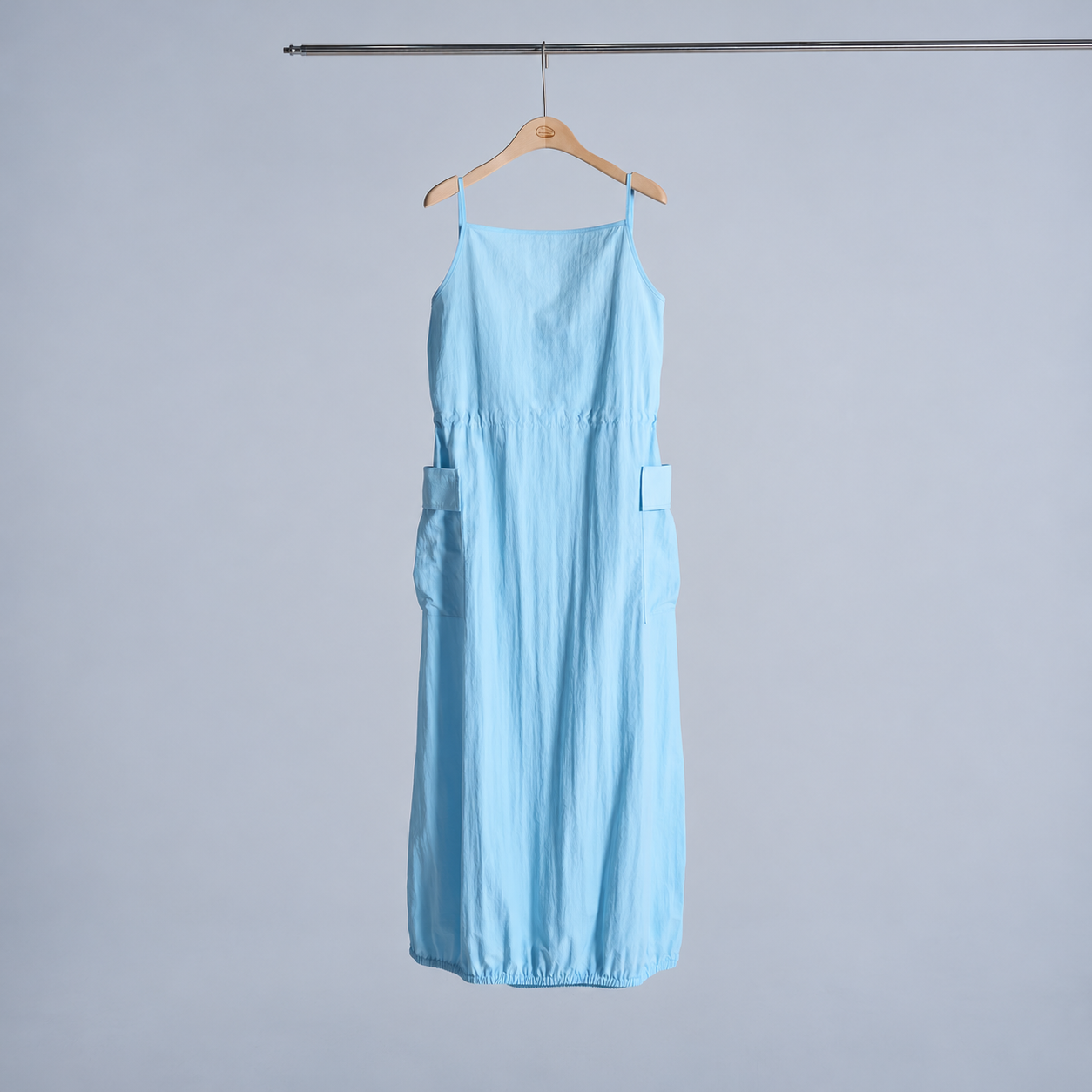 nylon square neck pocket balloon dress Sky Blue 8