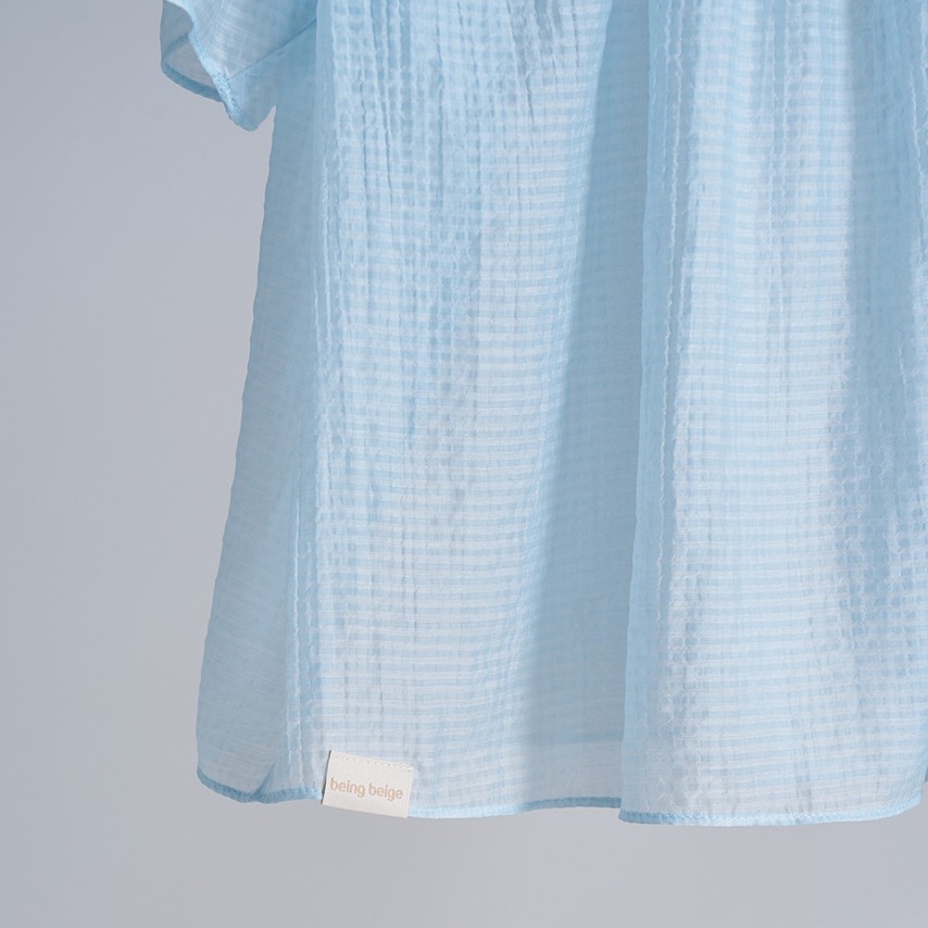 shirring puff check blouse Sky Blue 9