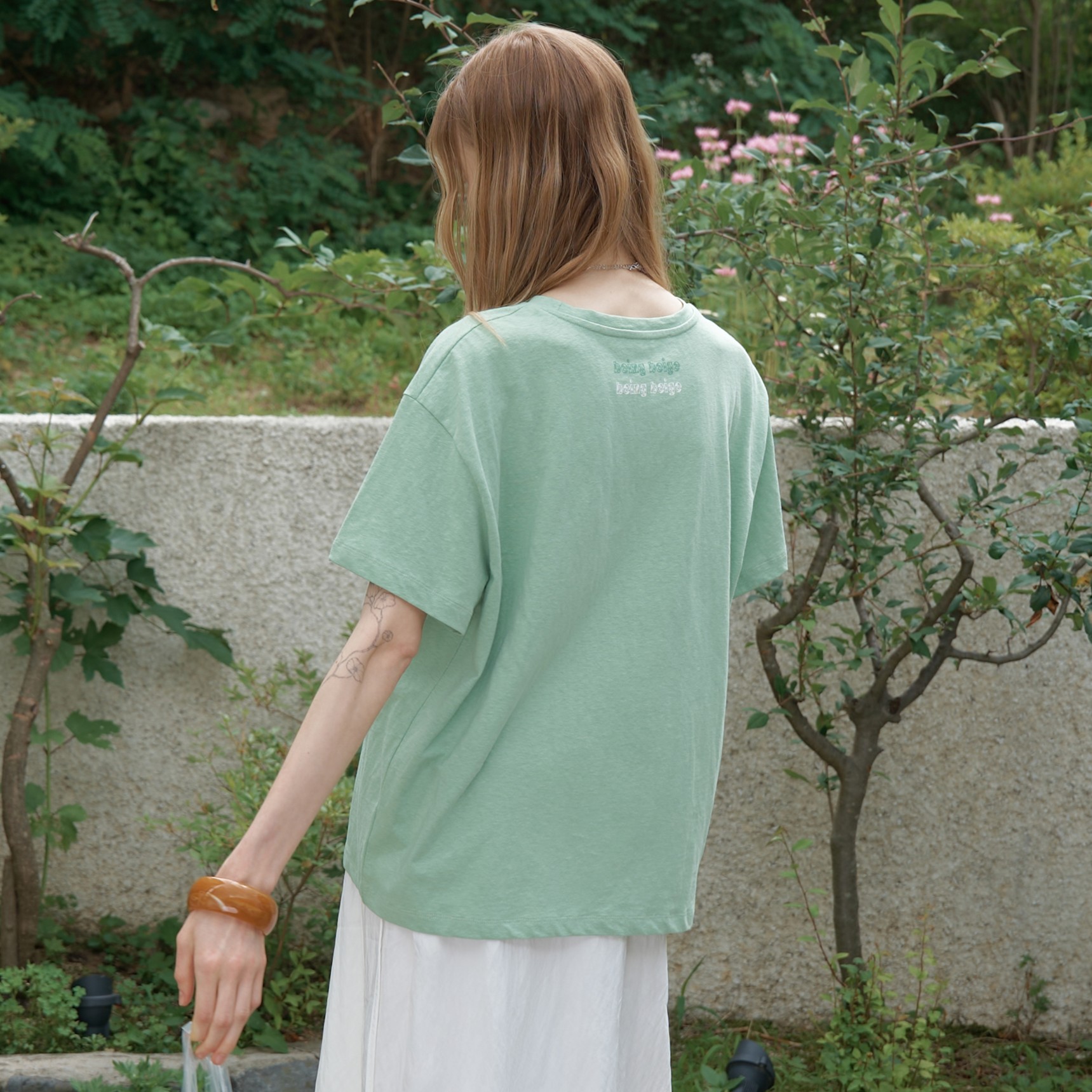 ベーシックなレタリングTシャツ-緑 (GRN) 5