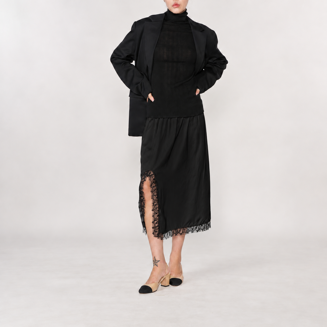 レーススリットスカート 黒 (BLK) 5