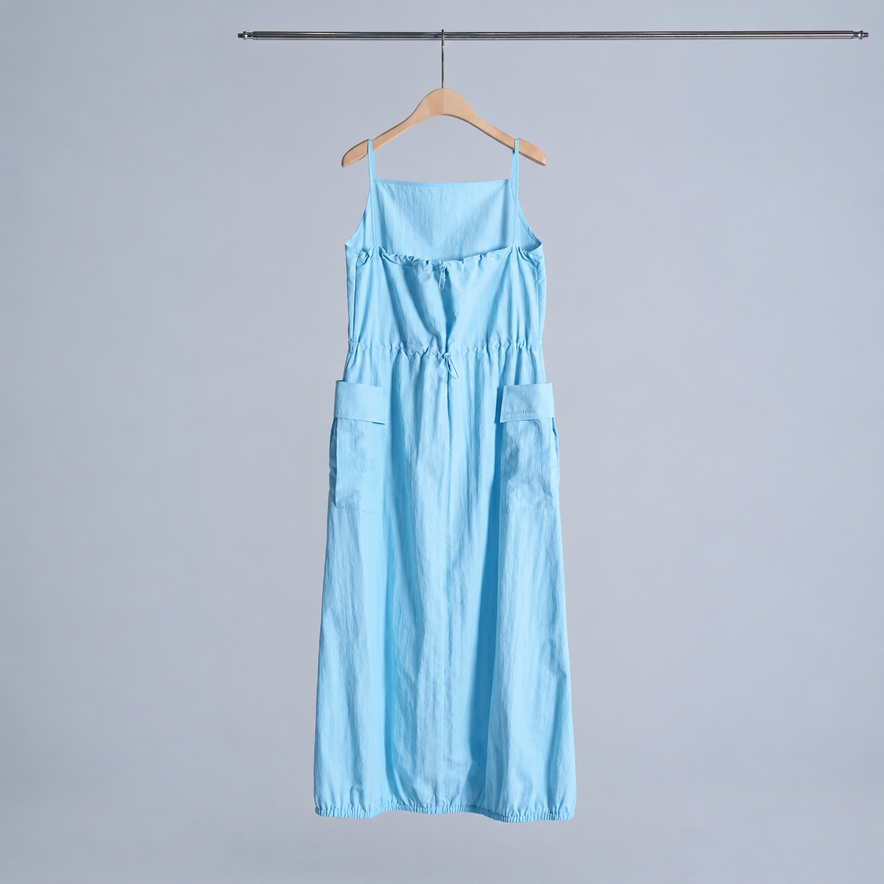 nylon square neck pocket balloon dress Sky Blue 9