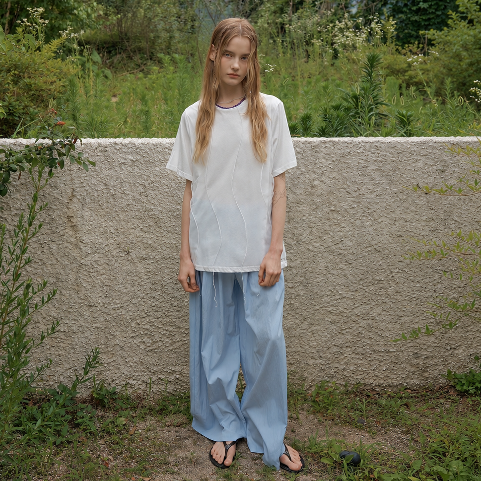 easy wide banding pants Sky Blue 3