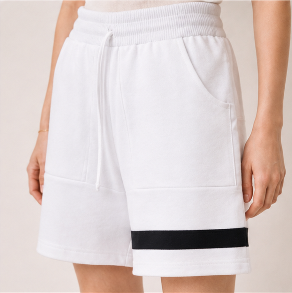 Contrast Detail White Shorts-WHITE 3