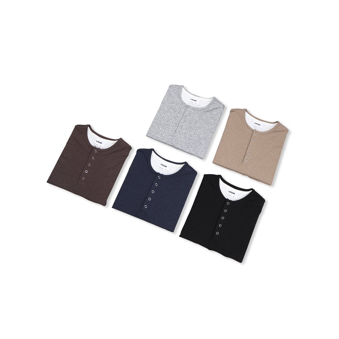 Sleeve Ribbed Henley Neck Long Sleeve T-Shirt 6